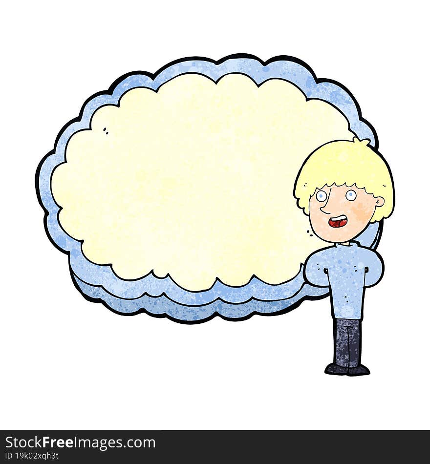 cartoon happy man with cloud text space