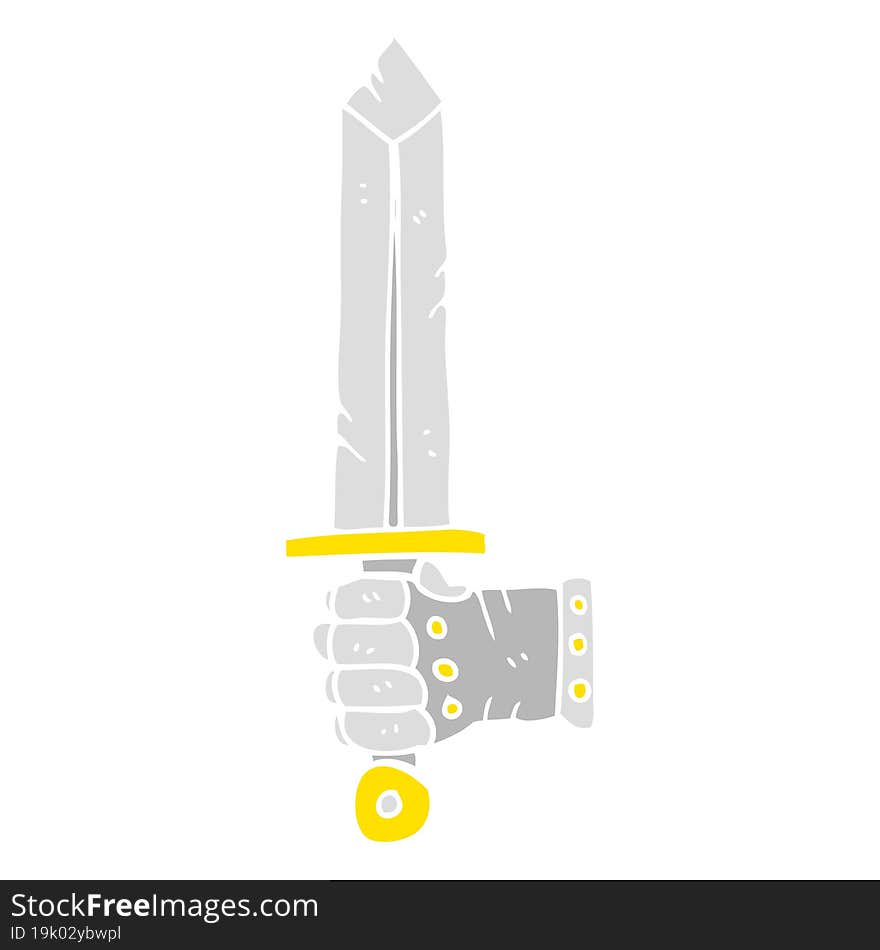 Flat Color Illustration Of A Cartoon Hand Holding Sword