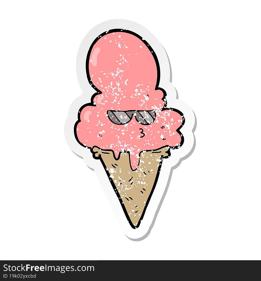 distressed sticker of a cartoon cool ice cream