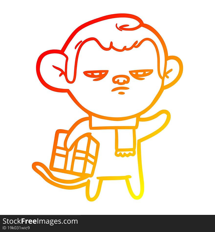 warm gradient line drawing cartoon monkey