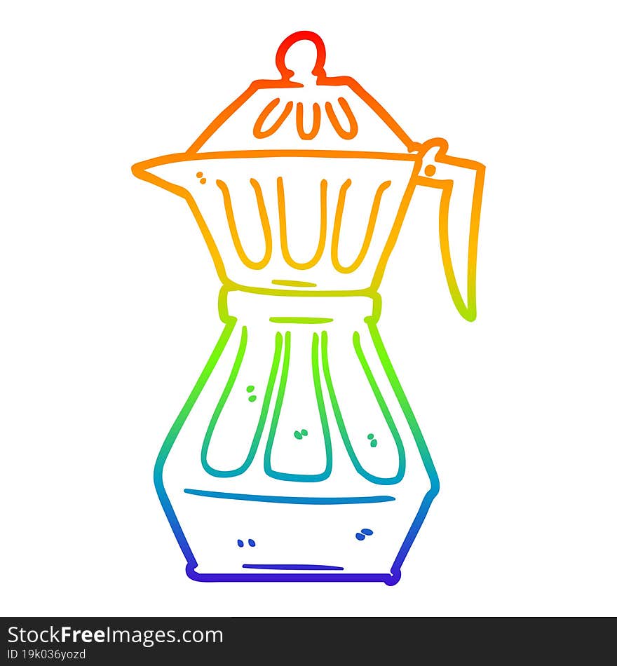 rainbow gradient line drawing cartoon espresso pot