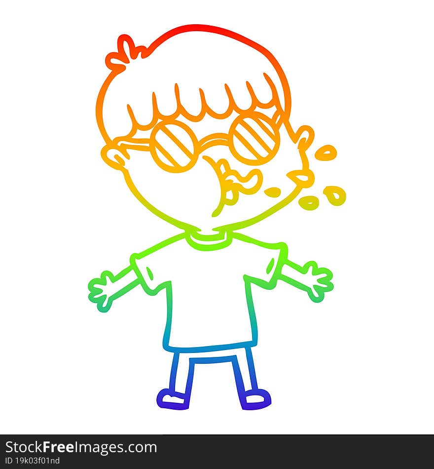 Rainbow Gradient Line Drawing Cartoon Boy Wearing Spectacles