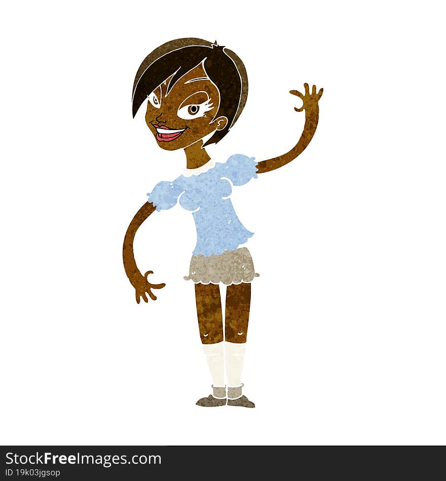 cartoon girl waving