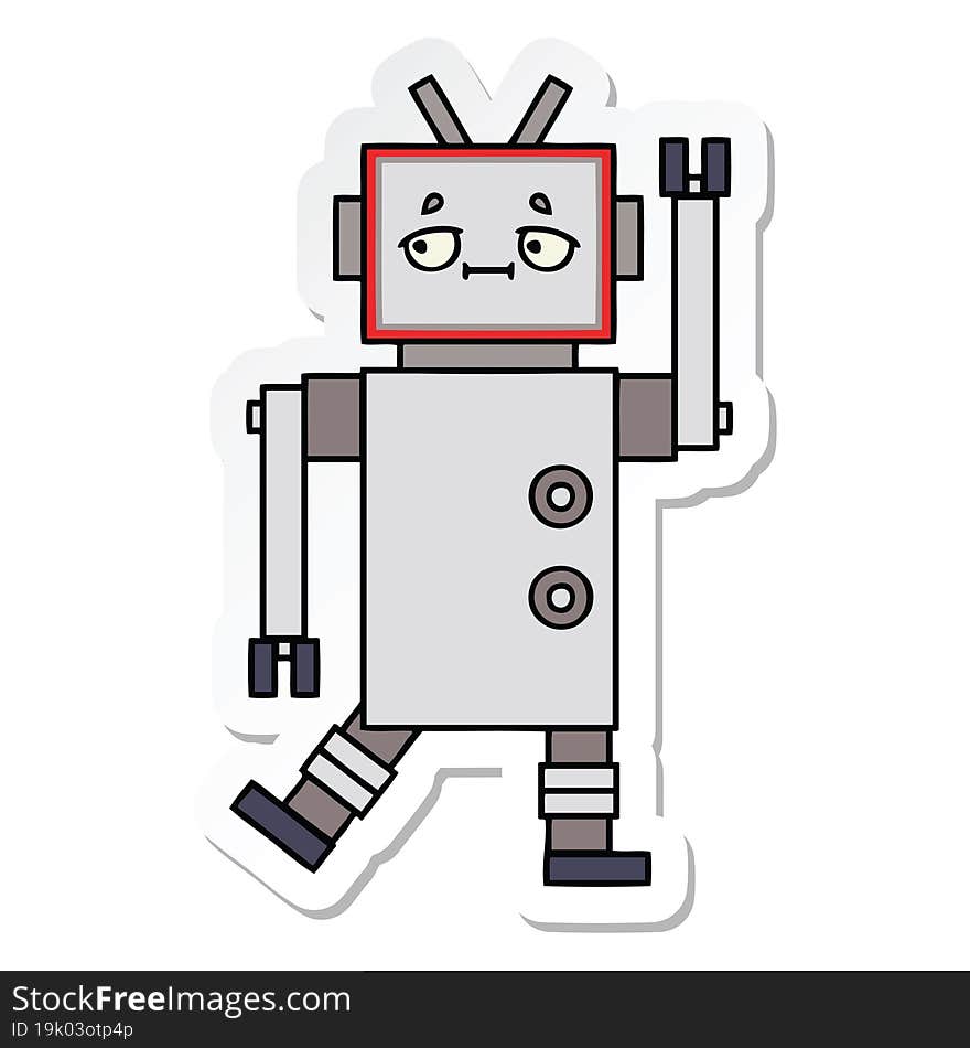 Sticker Of A Cute Cartoon Robot