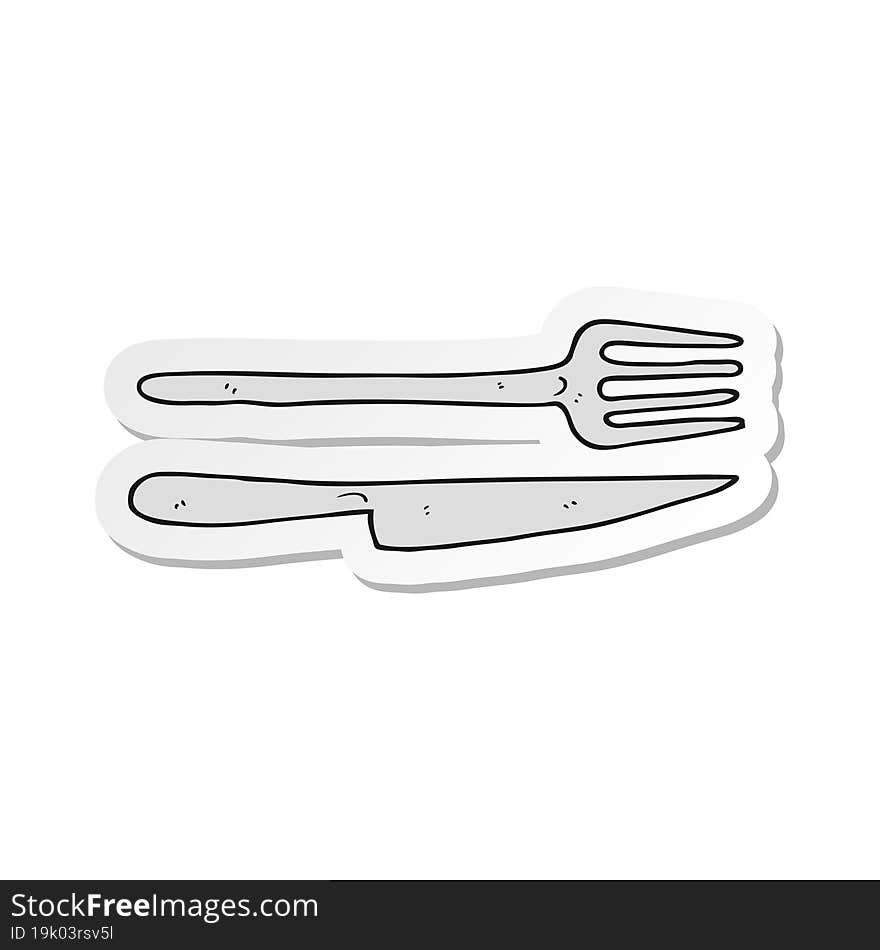 sticker of a cartoon knife and fork