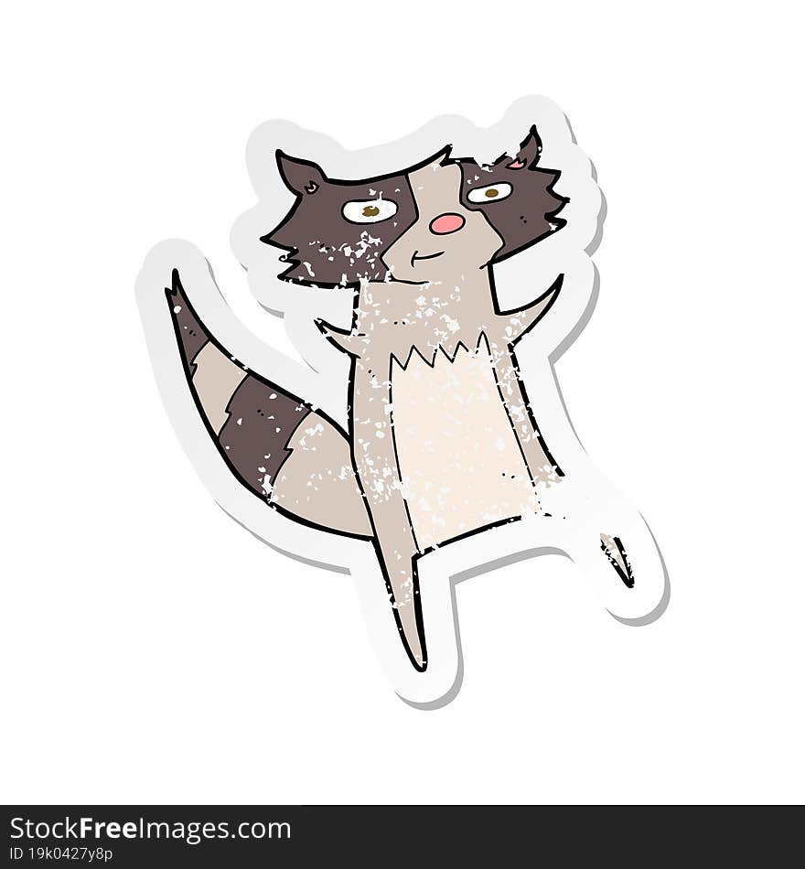 Retro Distressed Sticker Of A Cartoon Raccoon