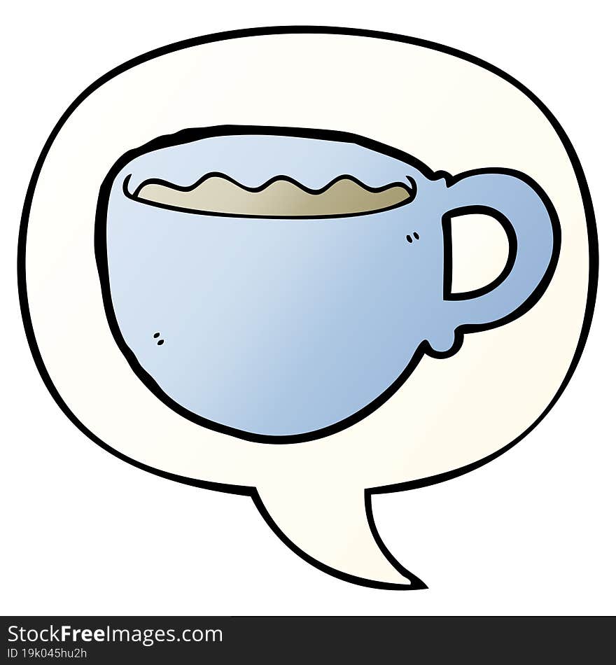 cartoon coffee cup and speech bubble in smooth gradient style