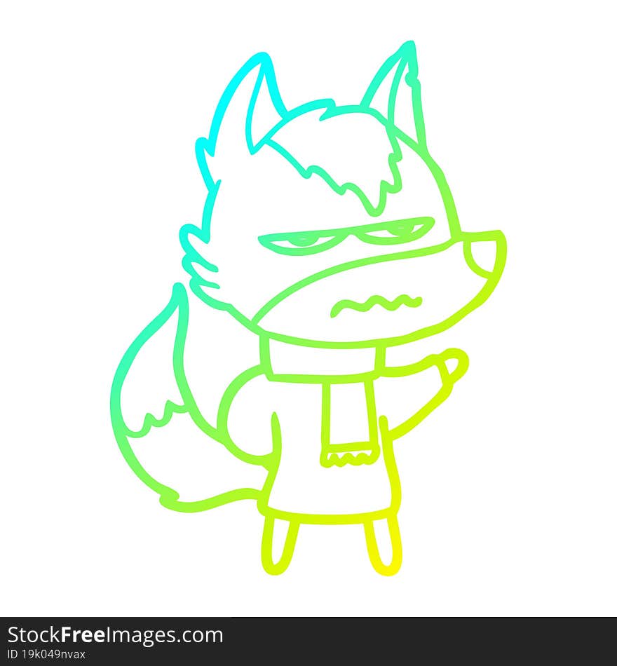 Cold Gradient Line Drawing Cartoon Annoyed Wolf