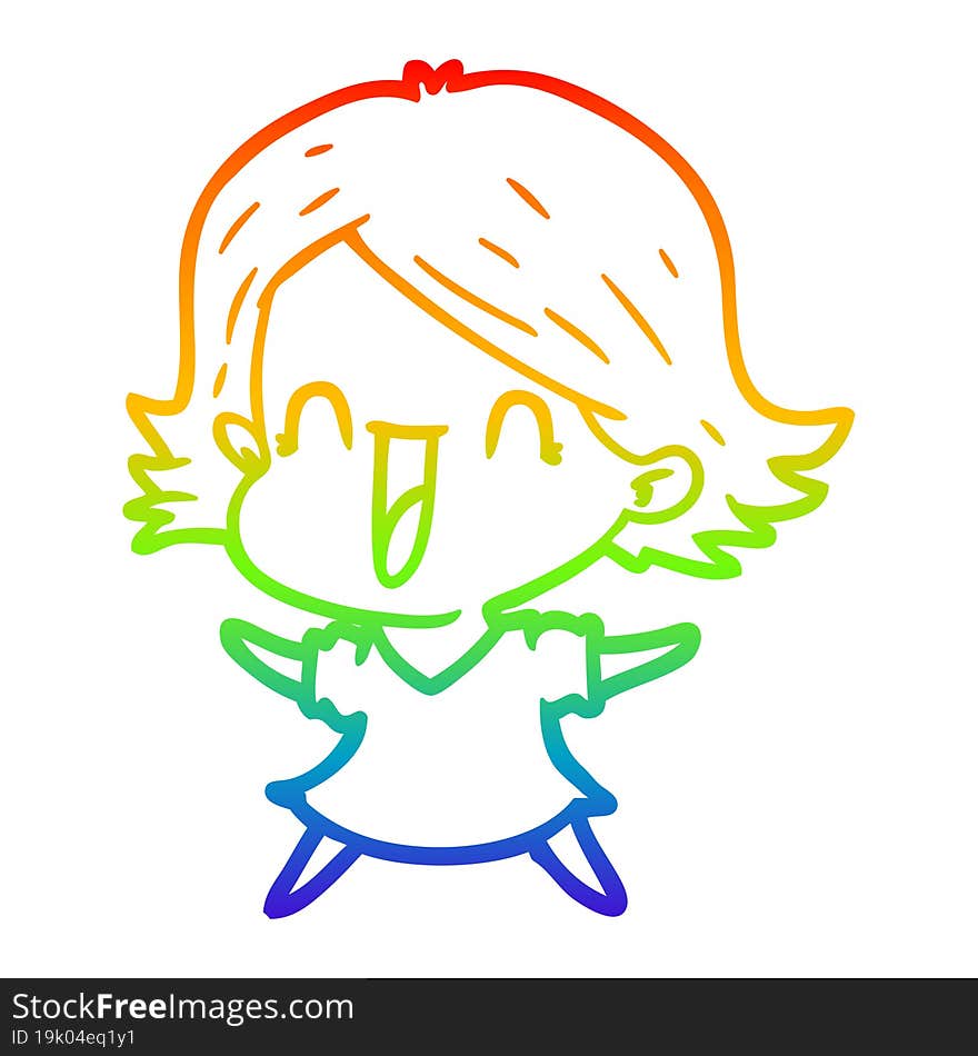 Rainbow Gradient Line Drawing Cartoon Laughing Woman