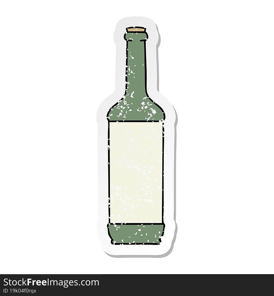 Distressed Sticker Of A Quirky Hand Drawn Cartoon Wine Bottle