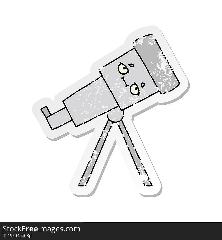 distressed sticker of a cute cartoon telescope