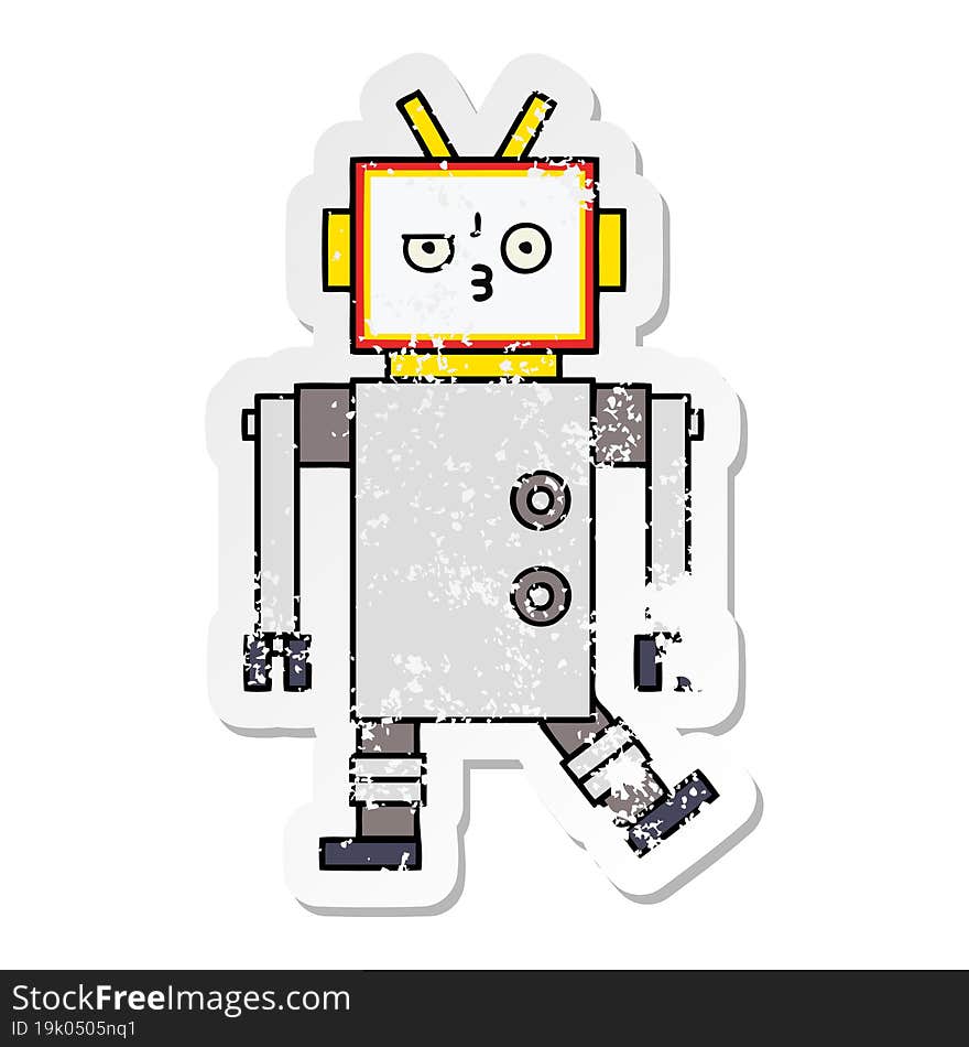 distressed sticker of a cute cartoon robot