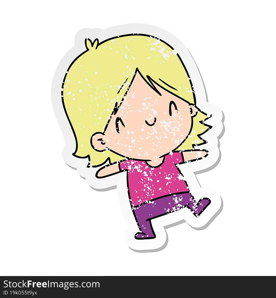 distressed sticker cartoon illustration of a cute kawaii girl. distressed sticker cartoon illustration of a cute kawaii girl