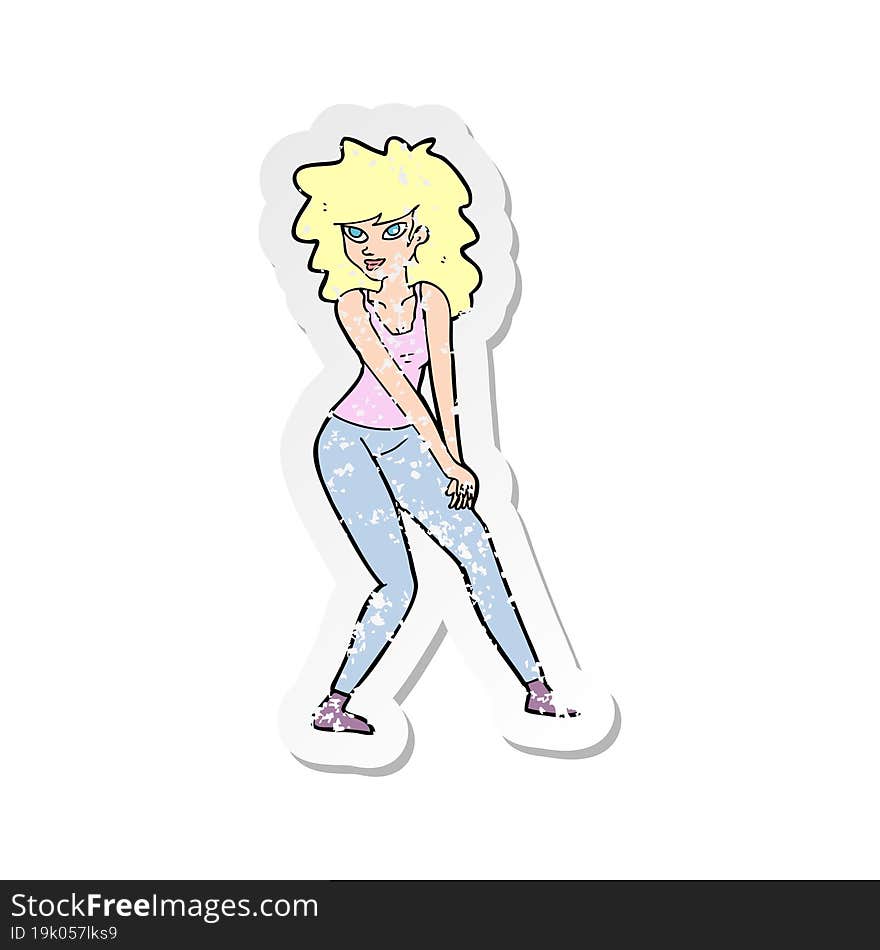 retro distressed sticker of a cartoon woman posing