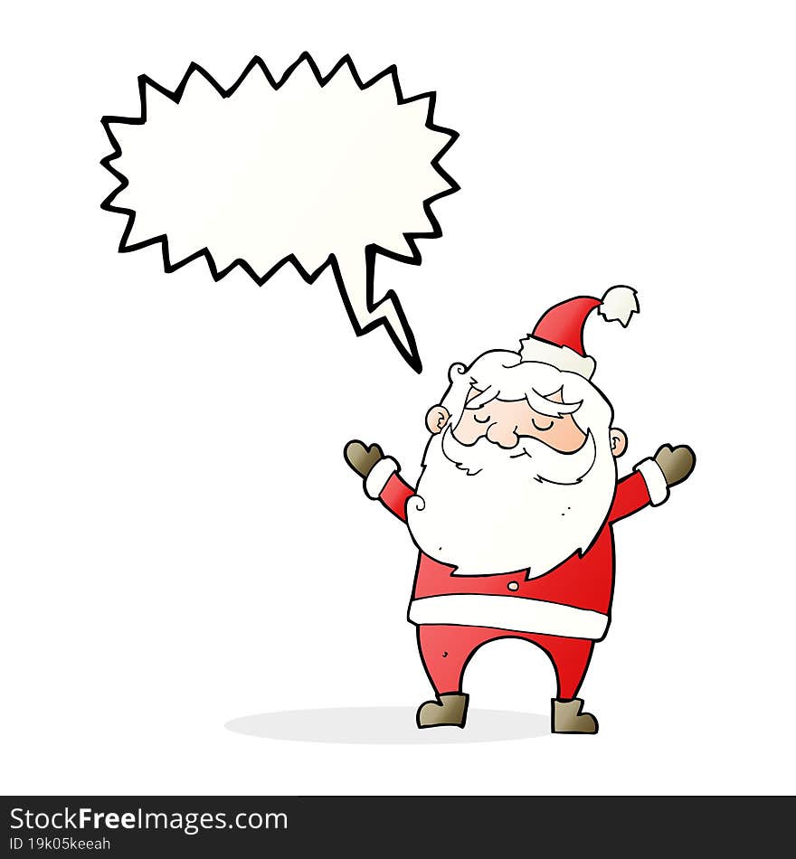 cartoon happy santa claus with speech bubble