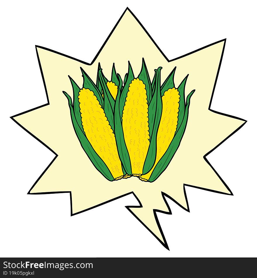 cartoon organic corn and speech bubble