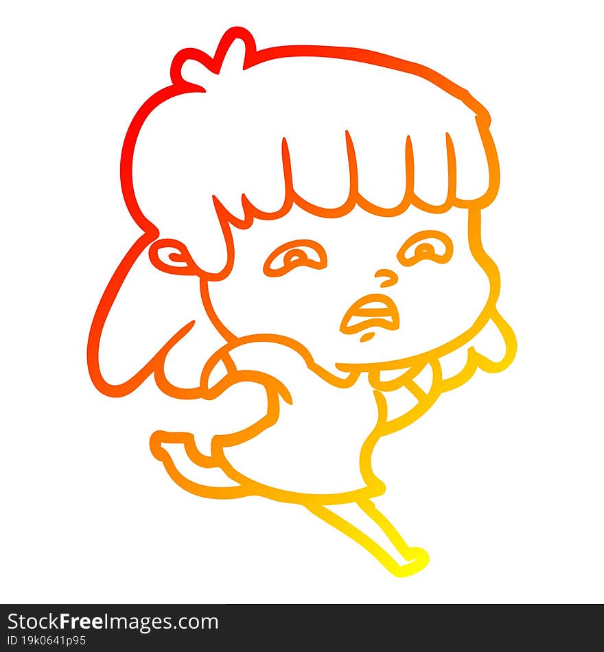 warm gradient line drawing cartoon worried woman