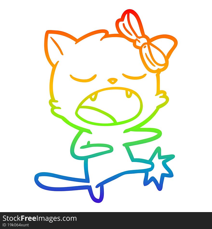 rainbow gradient line drawing cartoon kicking cat