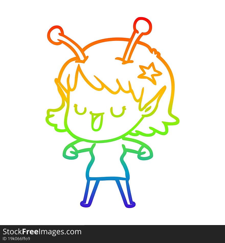 rainbow gradient line drawing happy alien girl cartoon