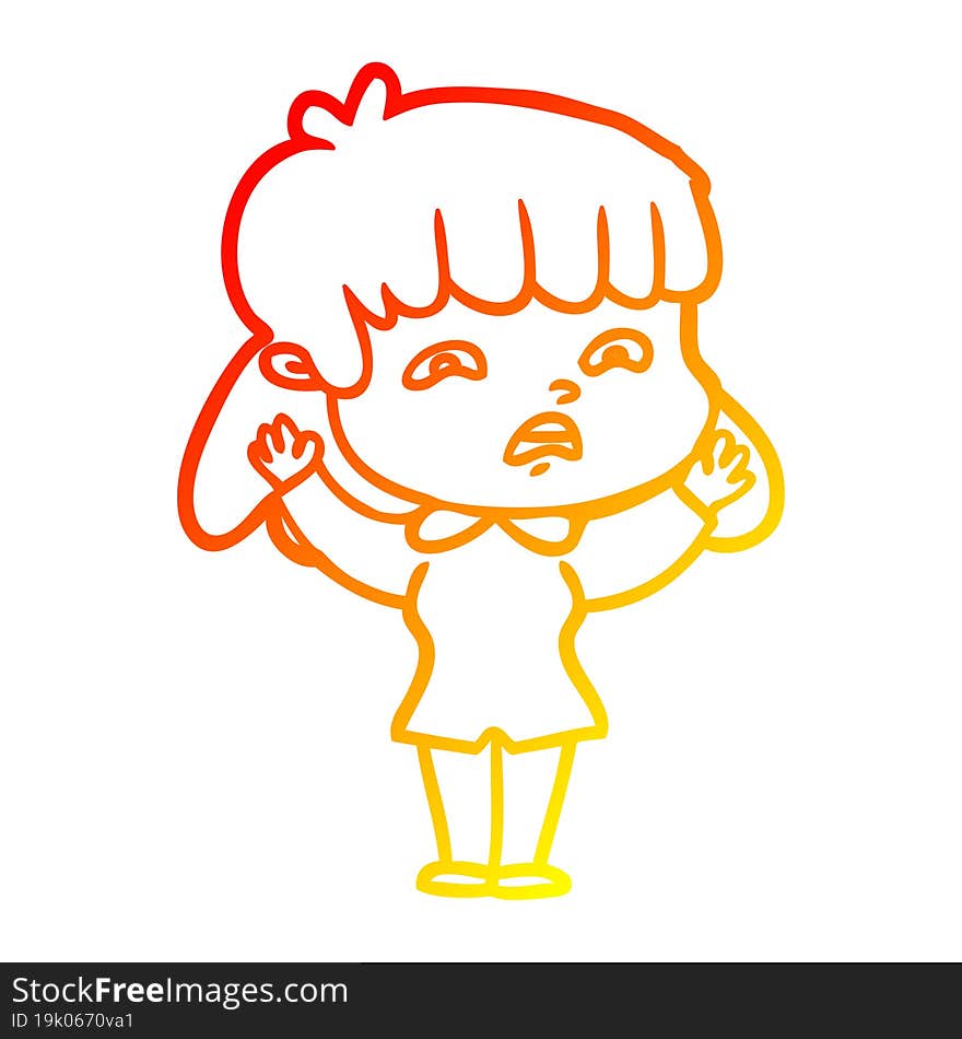 Warm Gradient Line Drawing Cartoon Worried Woman