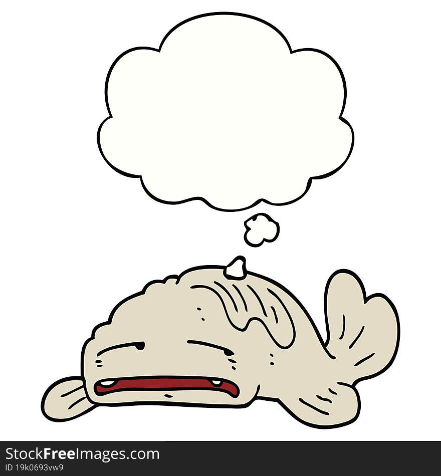 cartoon sad old fish and thought bubble