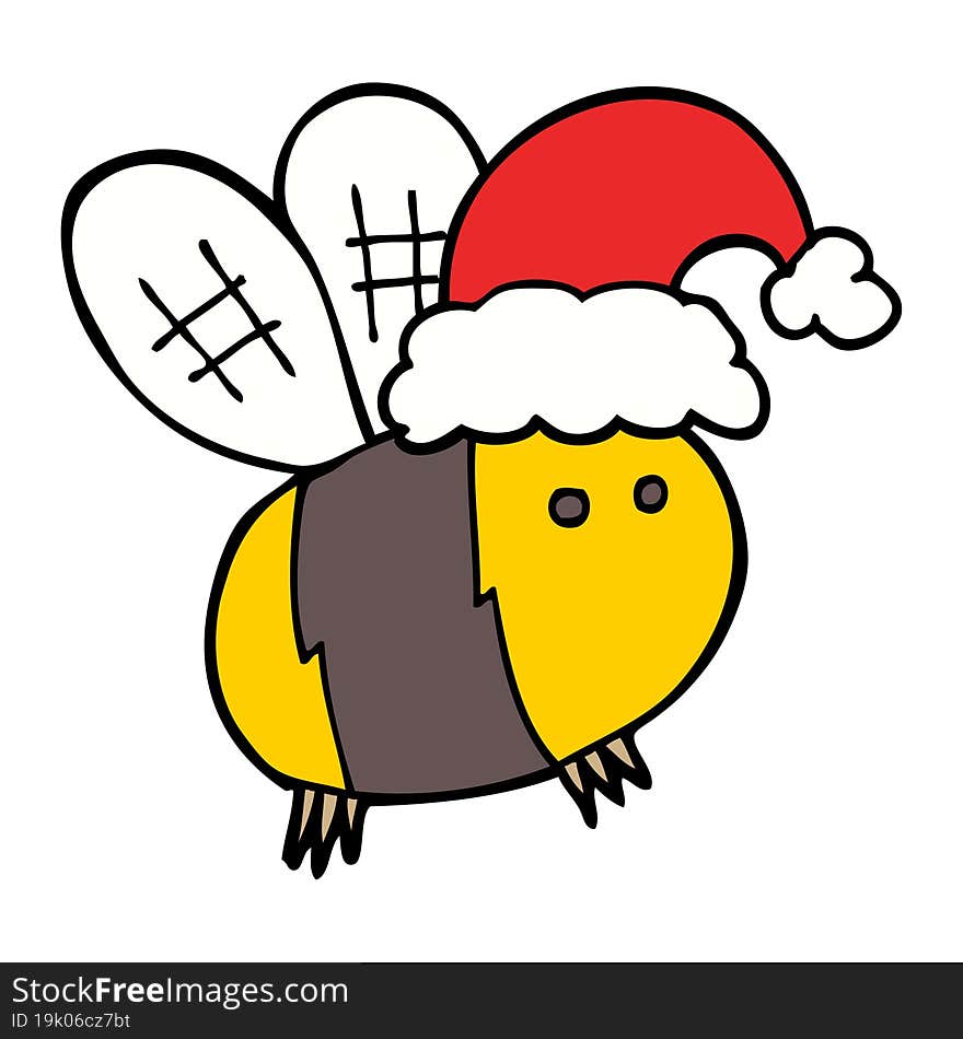 cute cartoon bee wearing christmas hat