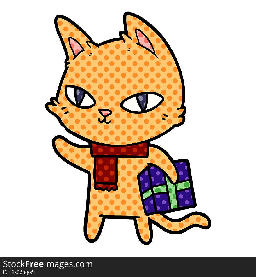 cartoon cat with gift. cartoon cat with gift