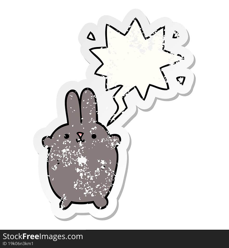 Cartoon Rabbit And Speech Bubble Distressed Sticker