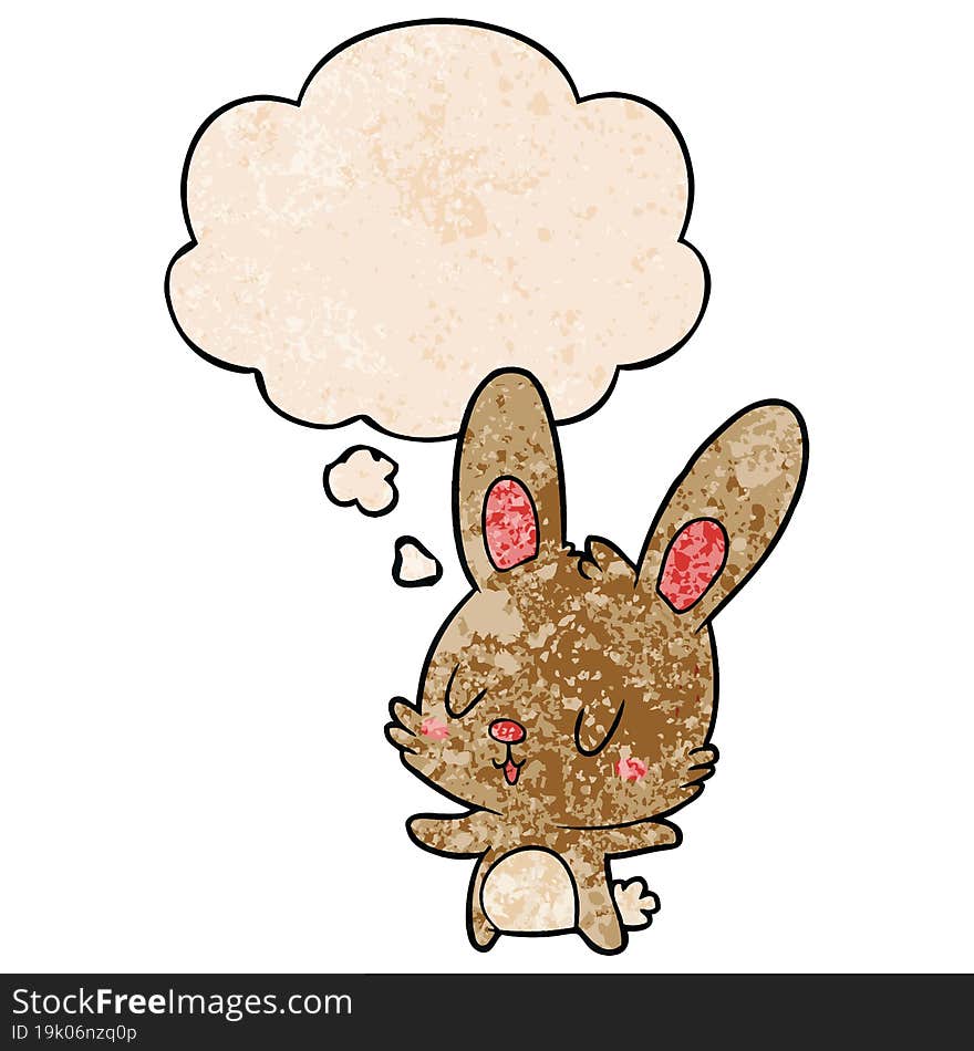 Cute Cartoon Rabbit And Thought Bubble In Grunge Texture Pattern Style