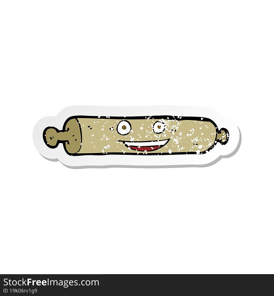 retro distressed sticker of a cartoon rolling pin