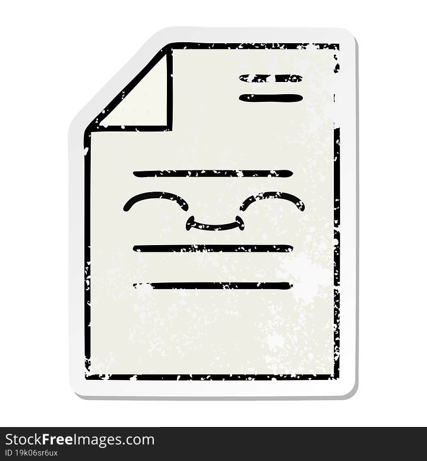 Distressed Sticker Of A Cute Cartoon Sheet Of Paper