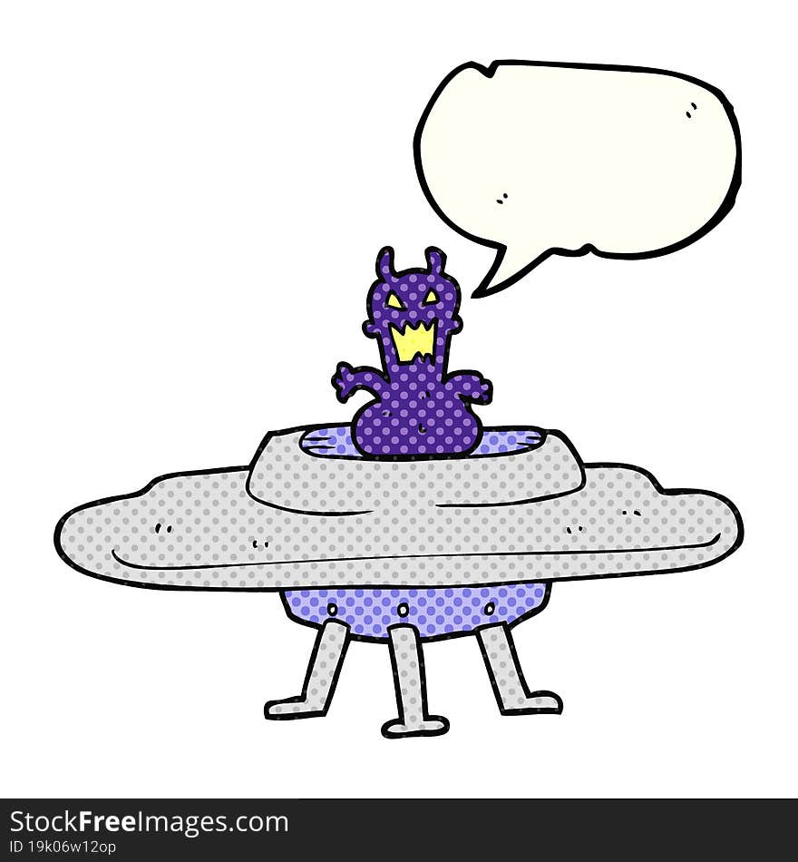 comic book speech bubble cartoon alien in flying saucer