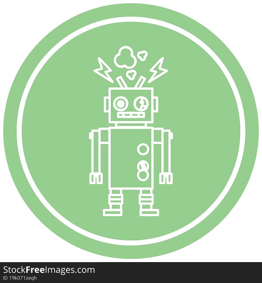 malfunctioning robot circular icon