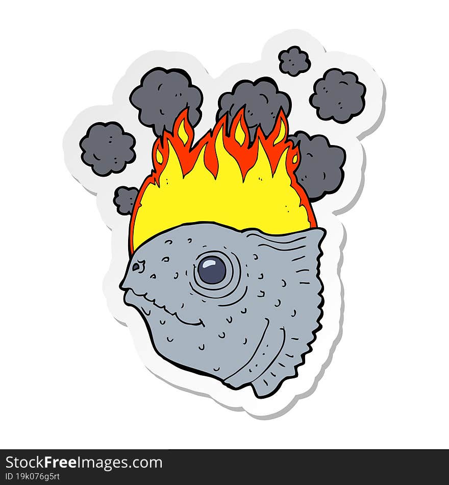 Sticker Of A Cartoon Burning Fish Head