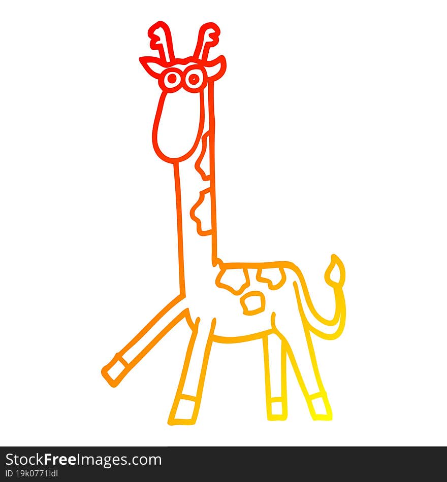 warm gradient line drawing of a cartoon walking giraffe