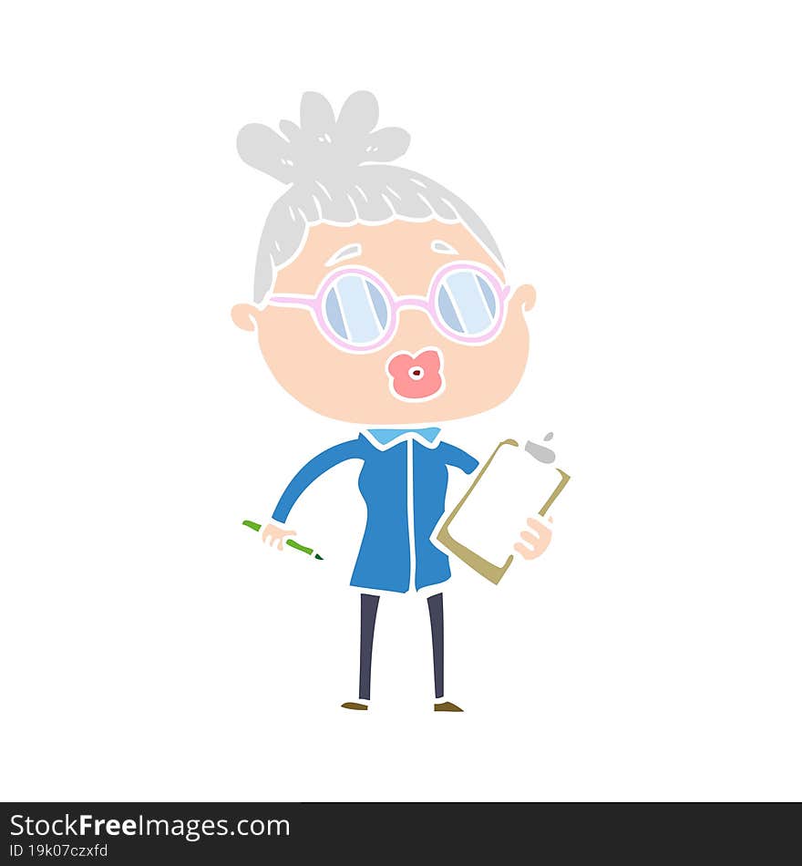 flat color style cartoon manager woman wearing spectacles