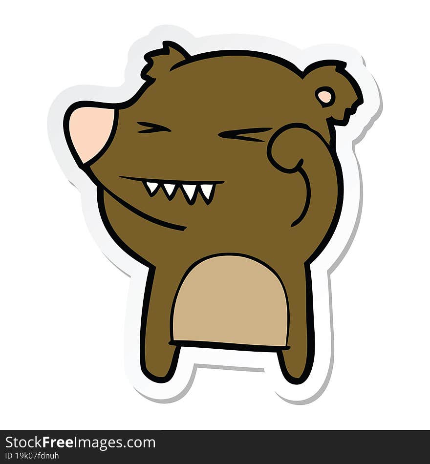 sticker of a angry bear cartoon