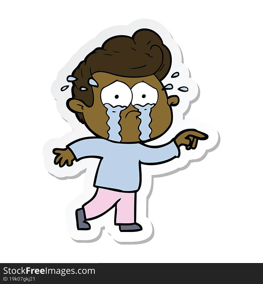 Sticker Of A Cartoon Crying Man