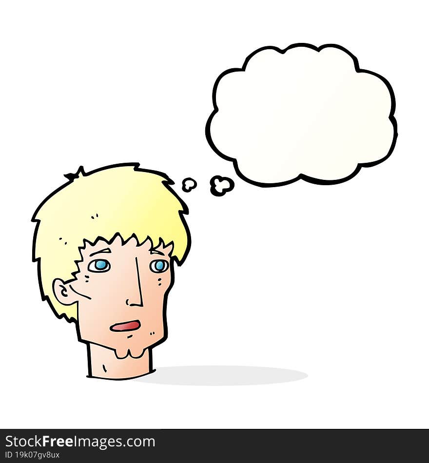 cartoon worried man with thought bubble