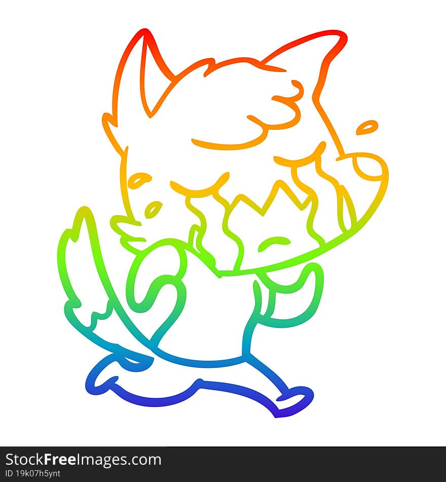 Rainbow Gradient Line Drawing Crying Fox Cartoon