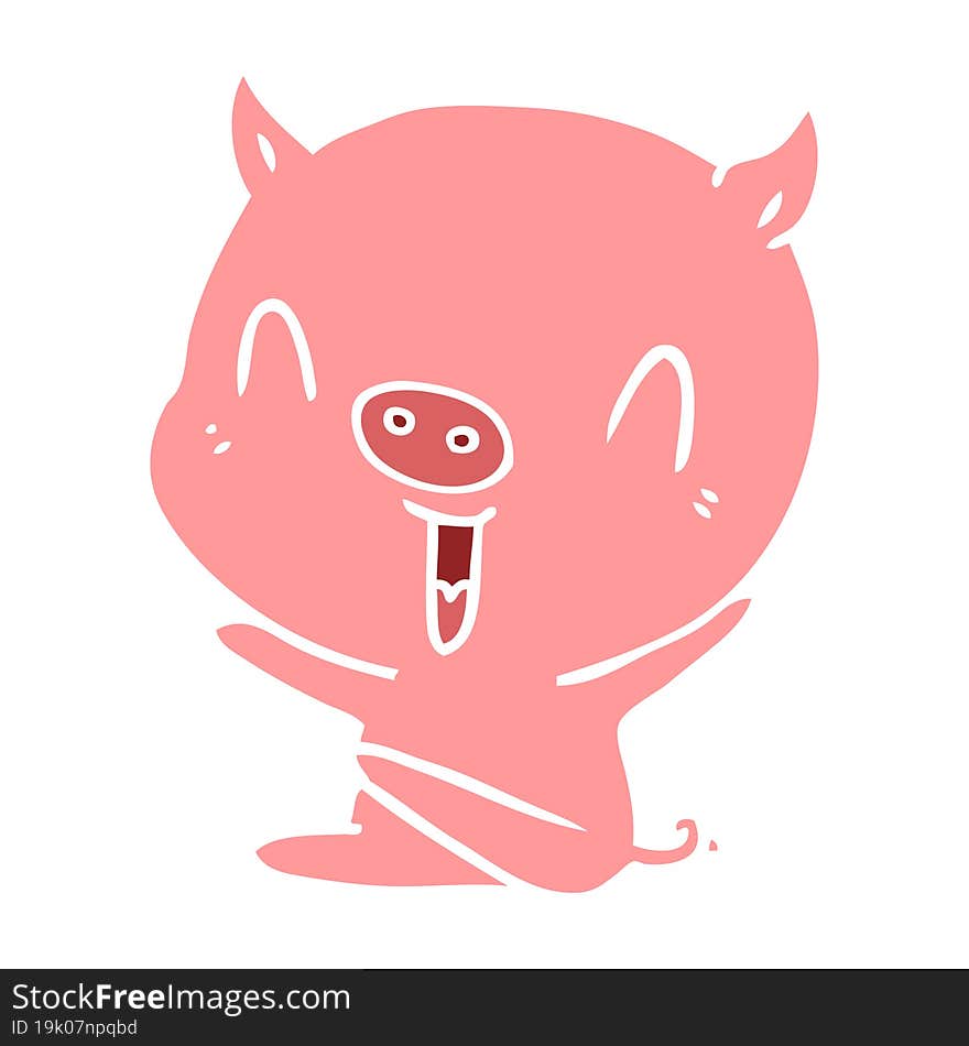 Happy Flat Color Style Cartoon Sitting Pig