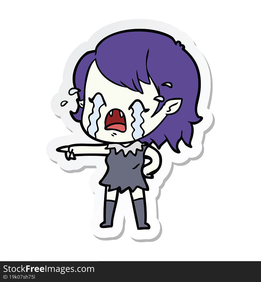 sticker of a cartoon crying vampire girl