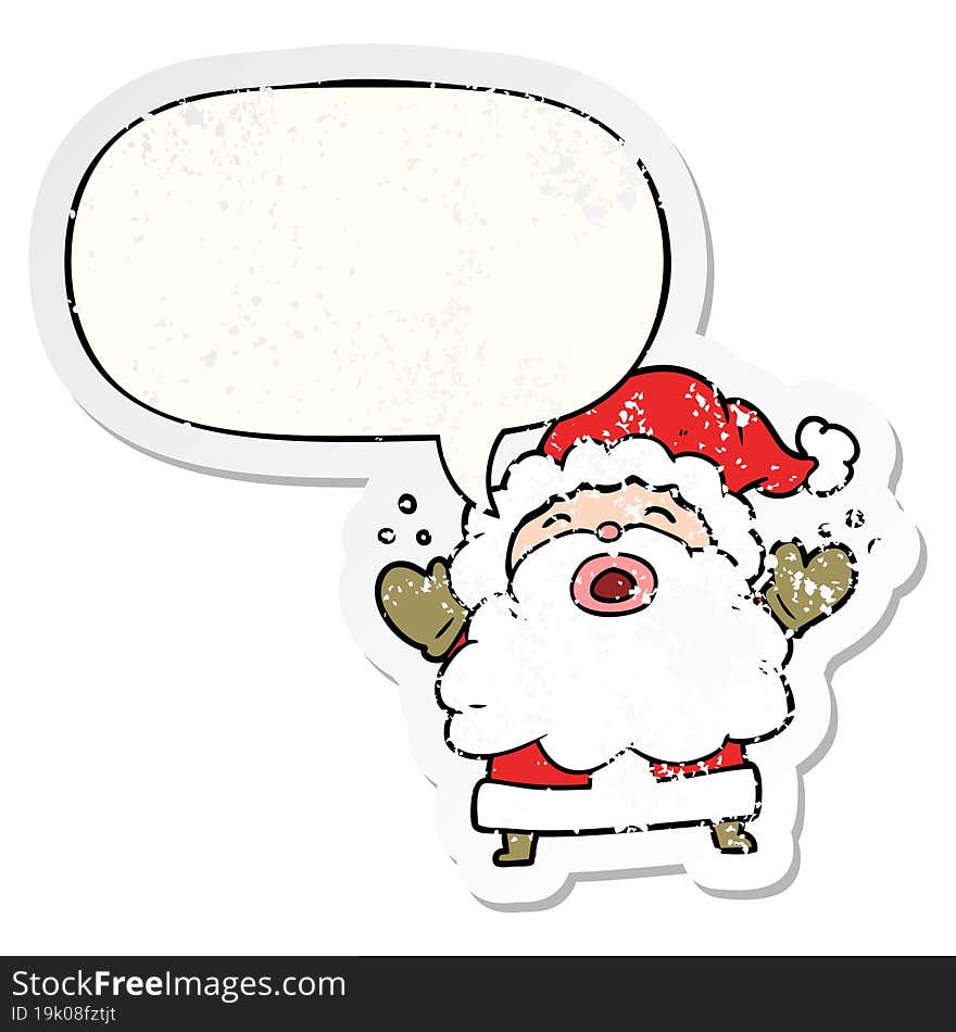 cartoon santa claus shouting in frustration and speech bubble distressed sticker