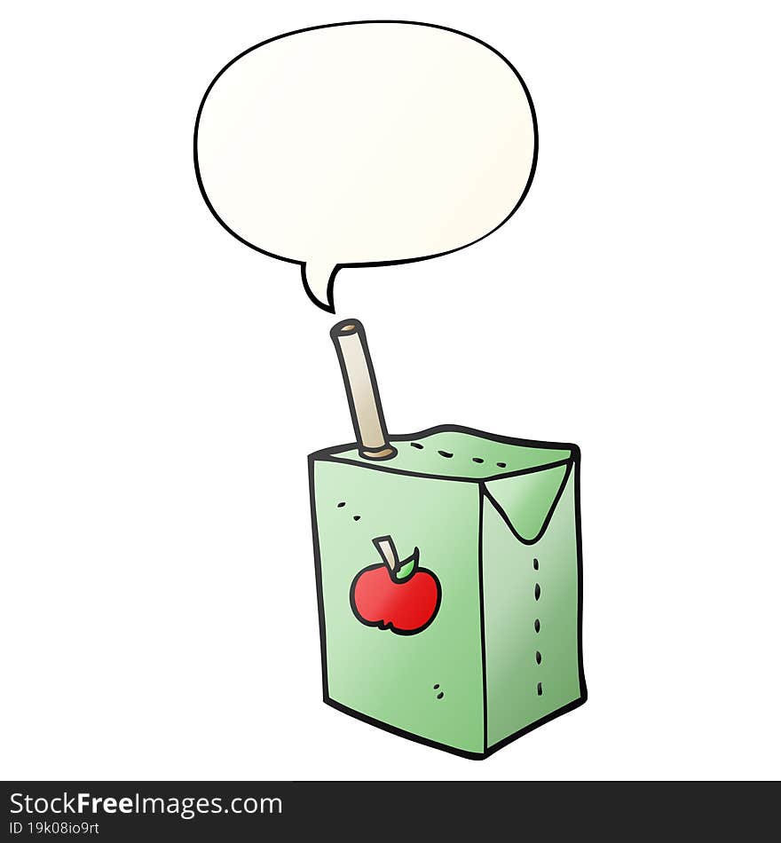 cartoon apple juice box with speech bubble in smooth gradient style