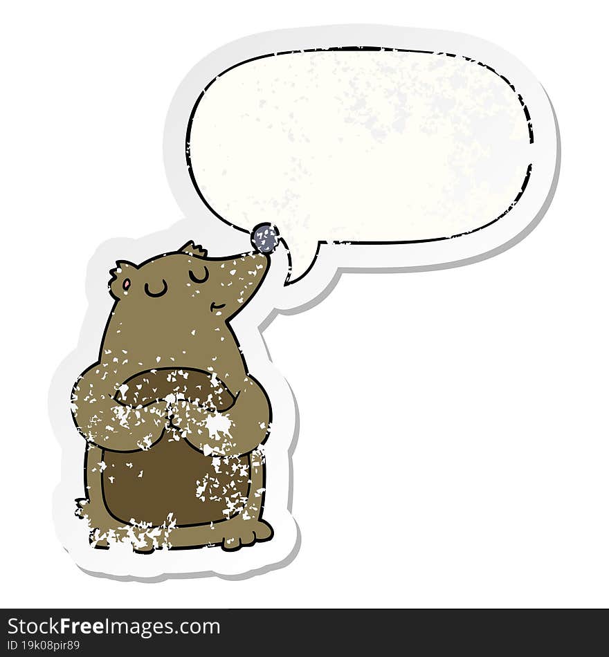 Cartoon Bear And Speech Bubble Distressed Sticker