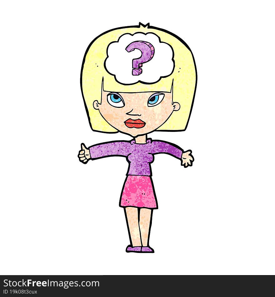 cartoon woman with question