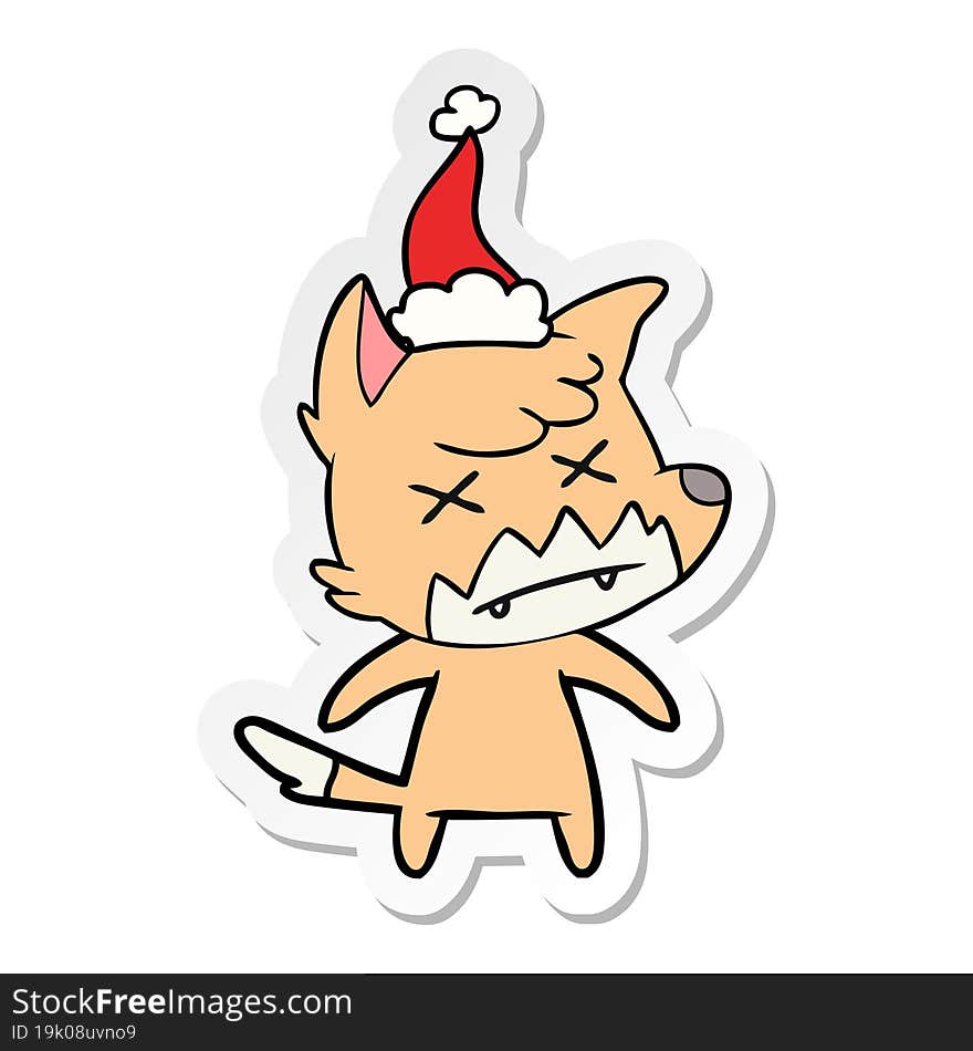 sticker cartoon of a dead fox wearing santa hat