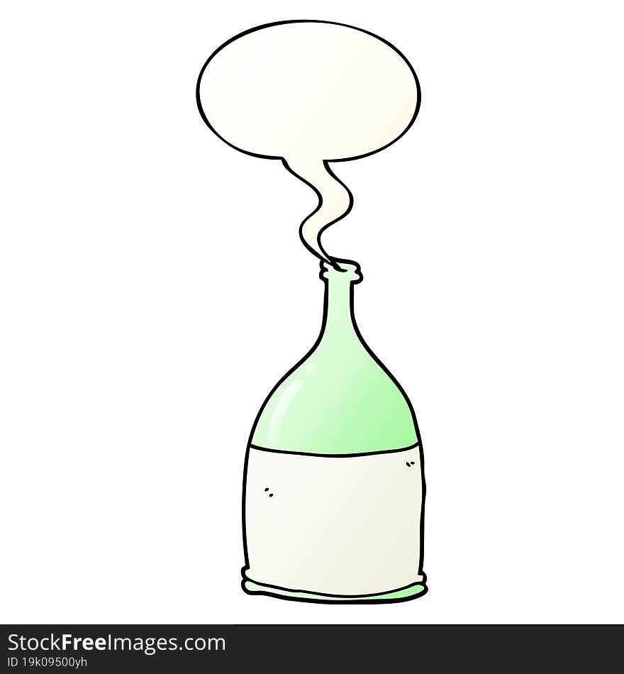 cartoon bottle and speech bubble in smooth gradient style