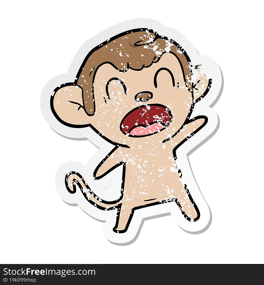 distressed sticker of a shouting cartoon monkey