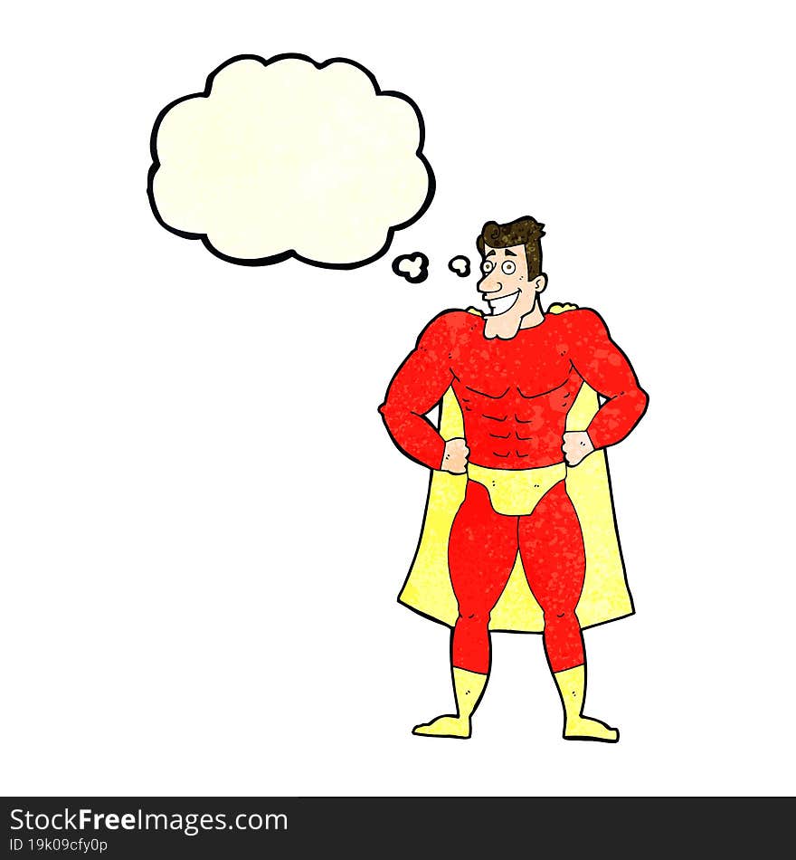 Cartoon Superhero With Thought Bubble